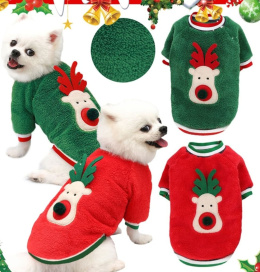 Ciepła bluza świąteczna dla psa lub kota RUDOLPH zielona