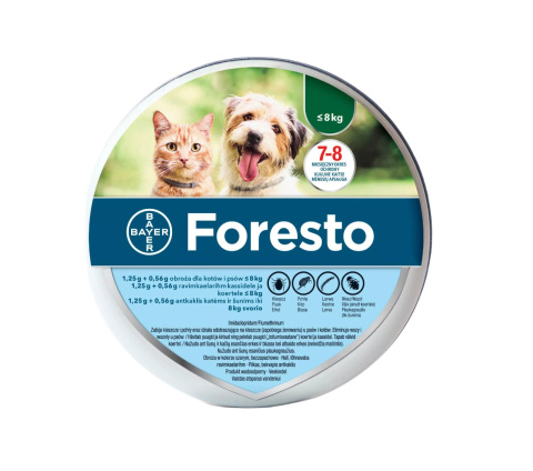 BAYER FORESTO- obroża przeciw pchłom i kleszczom dla psa lub kota do 8 kg