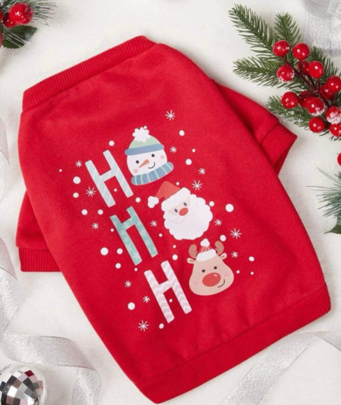 Bluza świąteczna dla psa lub kota HO HO HO czerwona