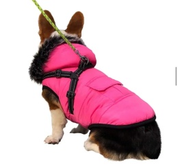 Ocieplana zimowa kurtka z kapturem i szelkami dla psa lub kota PETSOO różowa