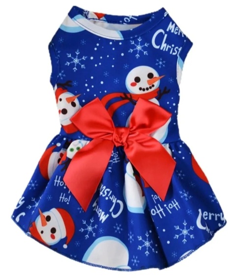 Sukienka zimowa dla psa lub kota w bałwany SNOWMAN niebieska