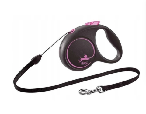 Automatyczna smycz linka dla psa FLEXI BLACK DESIGN czarno-różowa