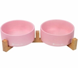 Ceramiczne miski dla psa lub kota na bambusowym stojaku HAPPY DOG