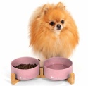 Ceramiczne miski dla psa lub kota na bambusowym stojaku HAPPY DOG