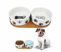 Ceramiczne miski dla psa lub kota na drewnianym stojaku HAPPY DOG