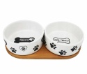 Ceramiczne miski dla psa lub kota na drewnianym stojaku HAPPY DOG