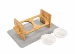 Ceramiczne miski na stojaku dla psa lub kota + mata HAPPY DOG