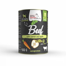 Monoproteinowa karma mokra dla psa wołowina z marchewką, jabłkiem i bazylią SYTA MICHA 400g