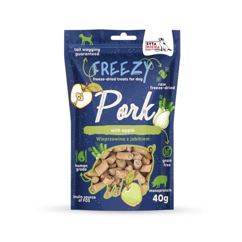 Liofilizowane przysmaki dla psa Wieprzowina z jabłkiem SYTA MICHA Frezzy 40g