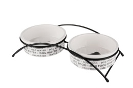 Miska ceramiczna podwójna dla psa na stojaku metalowym YARRO