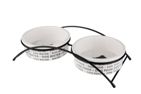 Miska ceramiczna podwójna dla psa na stojaku metalowym YARRO