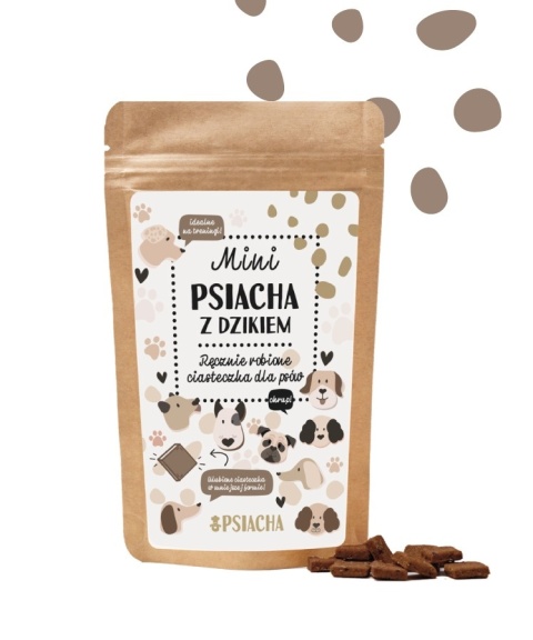 Ręcznie robione ciasteczka dla psów PSIACHA Z DZIKIEM mini 80 g Ręcznie robione ciasteczka dla psów PSIACHA Z DZIKIEM mini 80 g