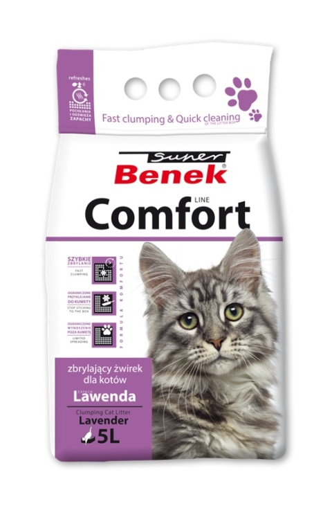 Zbrylający żwirek dla kotów Super Benek COMFORT LAWENDA 5l
