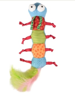 Długa zabawka dla kota, pluszowa gąsienica z piórami i kocimiętką CAT YOWLY CATERPILLAR