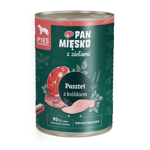 Karma mokra dla psa z Ziołami Pasztet z królikiem PAN MIĘSKO 400g