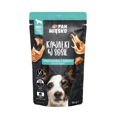 Karma mokra dla psa Kawałki w sosie Wieprzowina z dzikiem PAN MIĘSKO 150g