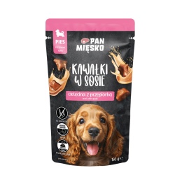 Karma mokra dla szczeniaka Kawałki w sosie Cielęcina z przepiórką PAN MIĘSKO 150g