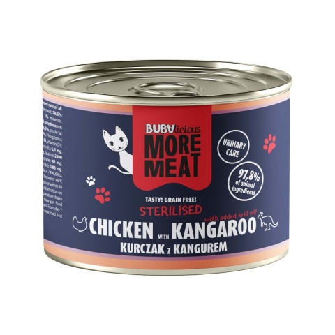 Mokra karma duoproteinowa dla kota kurczak kangur BUBAlicious STERILIZED 185 g