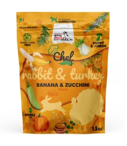 Sucha karma dla szczeniąt Królik i indyk, banan i cukinia SYTA MICHA 1.5kg