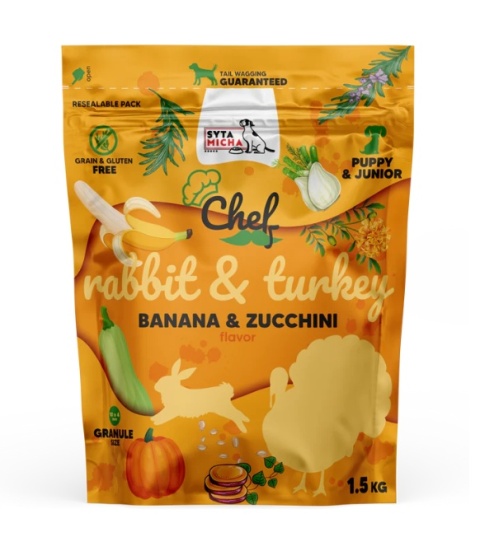 Sucha karma dla szczeniąt Królik i indyk, banan i cukinia SYTA MICHA 1.5kg