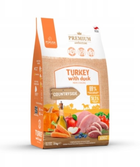Karma dla dużego psa - sucha indyk z kaczką bezzbożowa POKUSA 3 kg